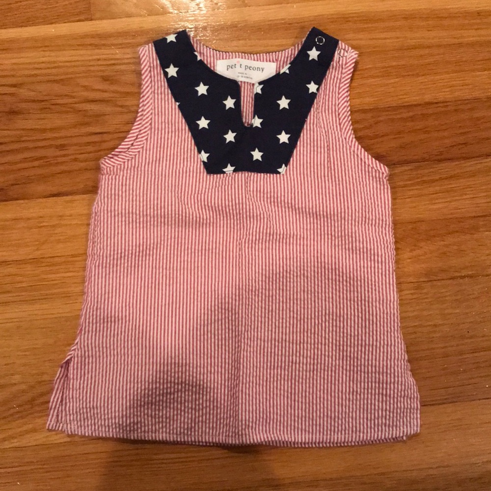 Petit Peony red seersucker tunic